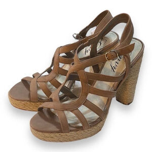 Envy Taupe Over Joy Woven Heeled Sandals Women's Size 10, 5” Heel